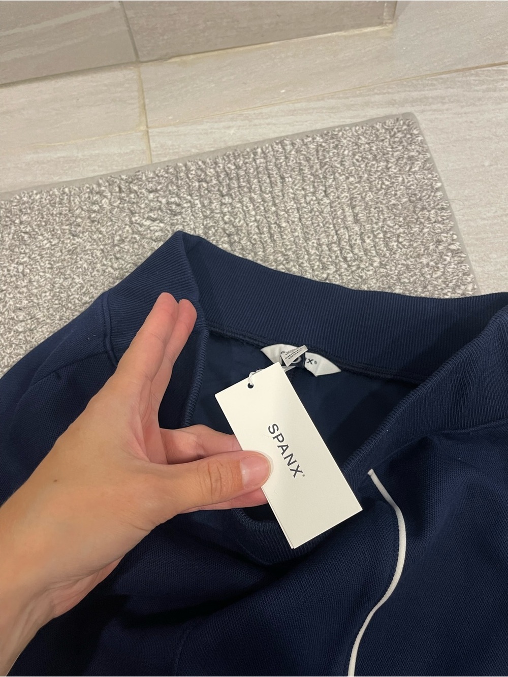 NWT SPANX Air Essentials Pique Straight Leg Pant navy blue high rise tall 34” - Picture 10 of 10
